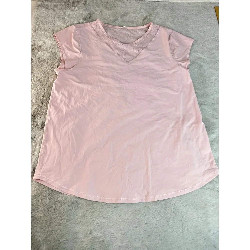 Lululemon Shirt Womens 4 For the Run Short Sleeve Pink Mesh‎ V Back Petals